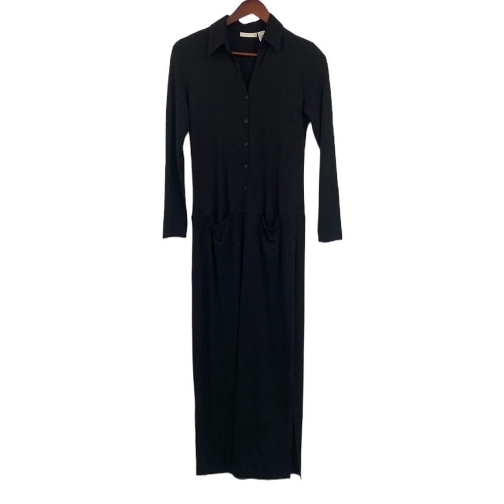 J. Jill Long Shirt Dress Women Size Small Tall ST Black Button Front Long Sleeve